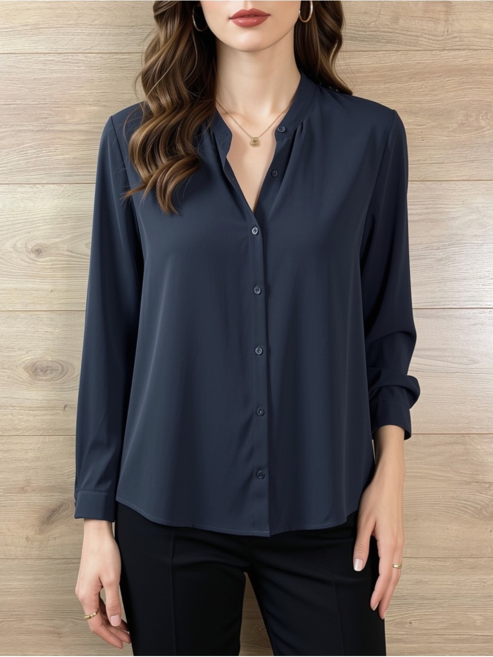 The Kooples Charcoal Button-Front Long Sleeve Blouse Small